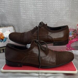 (M5)VERSACE Collection,Men's Leather Oxford Shoes,Pointed Toe,Brown, Sz 42